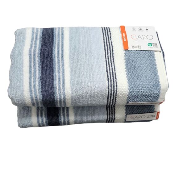Caro Home 8pc Blue And White Striped Cotton Towel Set 2 Bath‎ 2 Hand 4 Tip NEW - Picture 10 of 13